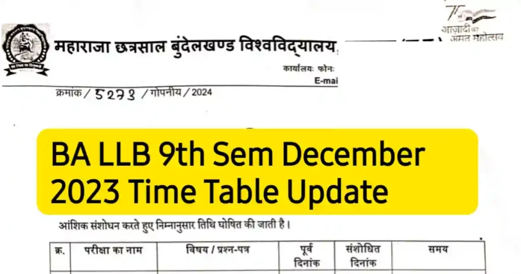 BA LLB 9th Sem December 2023 Time Table Update