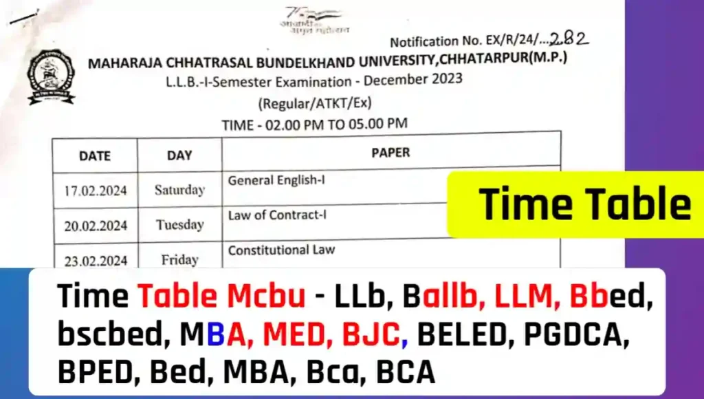 Mcbu time table