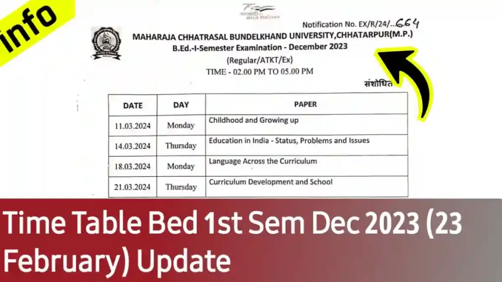 Mcbu time table bed 1st sem 23 February