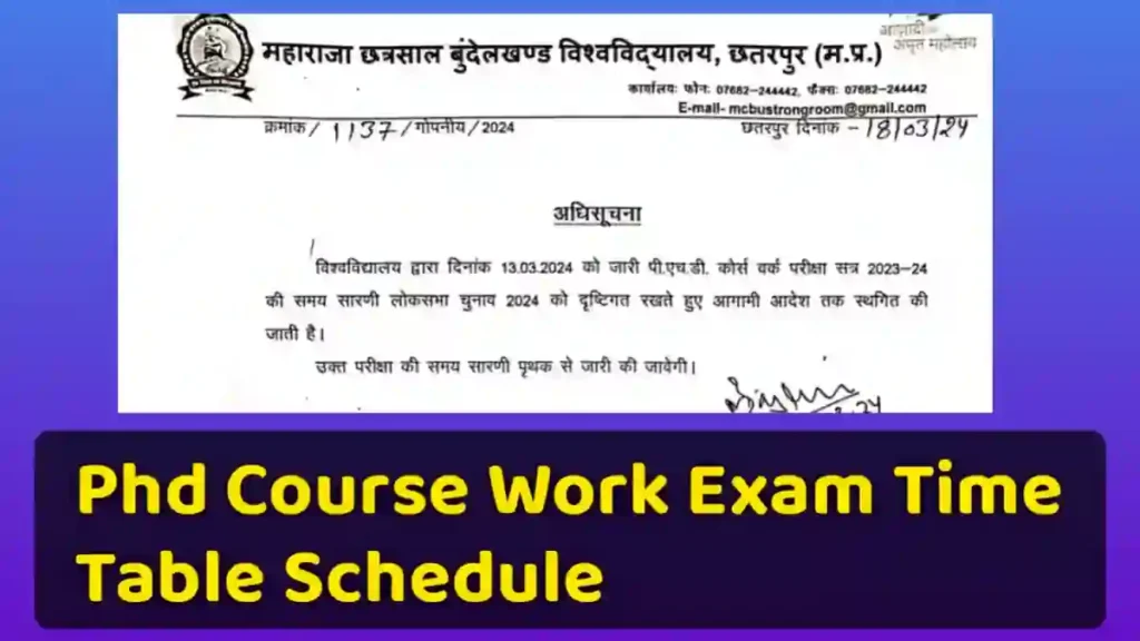 Phd Course Work Exam Time Table Schedule