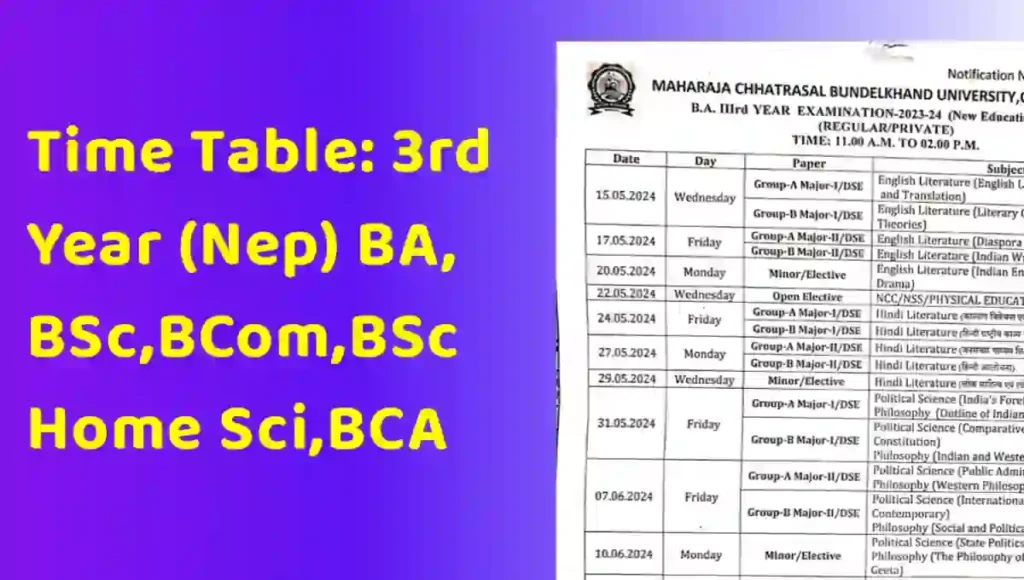 Time Table: 3rd Year (Nep) BA,BSc,BCom,BSc Home Sci,BCA