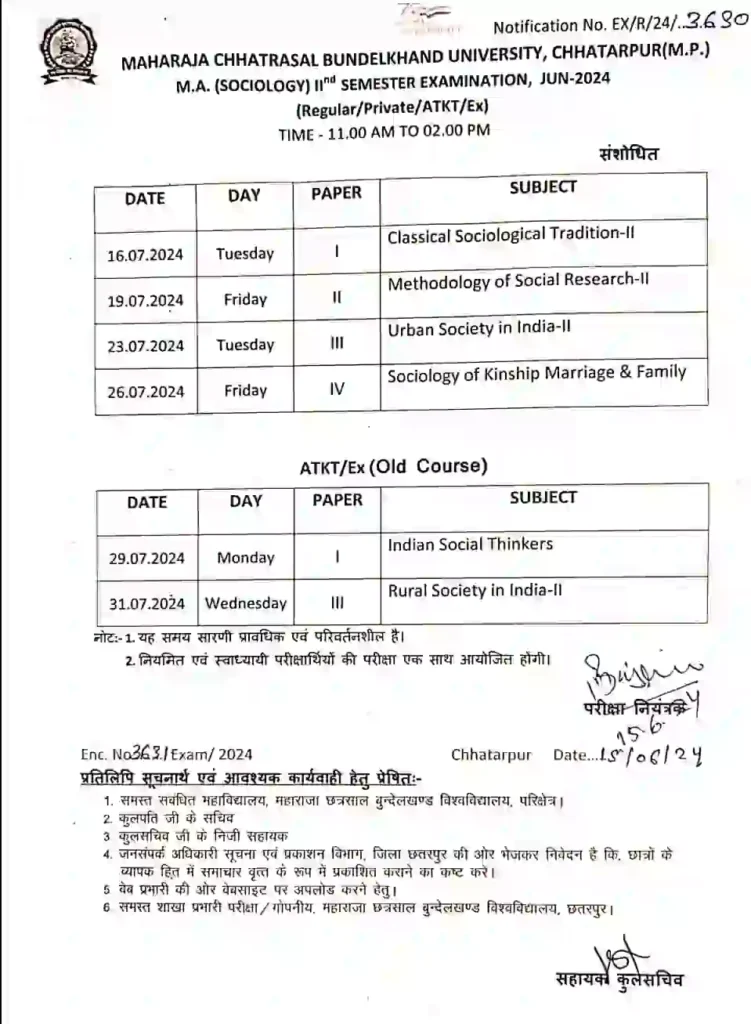 Ma 2nd sem new time table