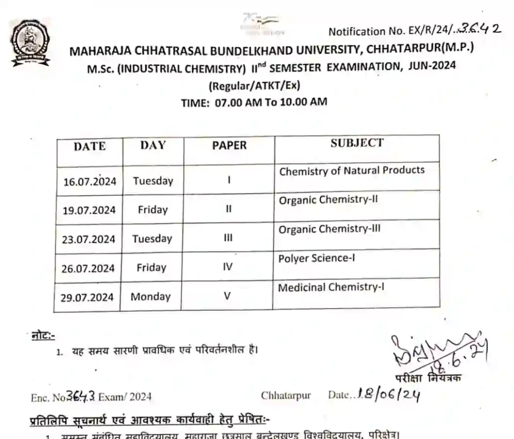 MSC 2nd Sem Time Table